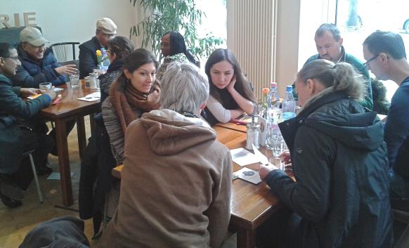 Beim Gespräch in der Orangerie